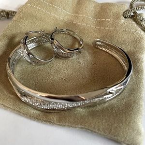 Diamond Accent Bangle Bracelet & Earrings Set